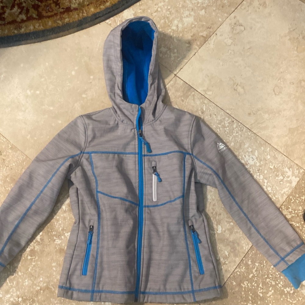 Snozu Kids Jacket Gray Size XS 5/6 Long sleeve Full Zip Hooded Pockets Thumbhole